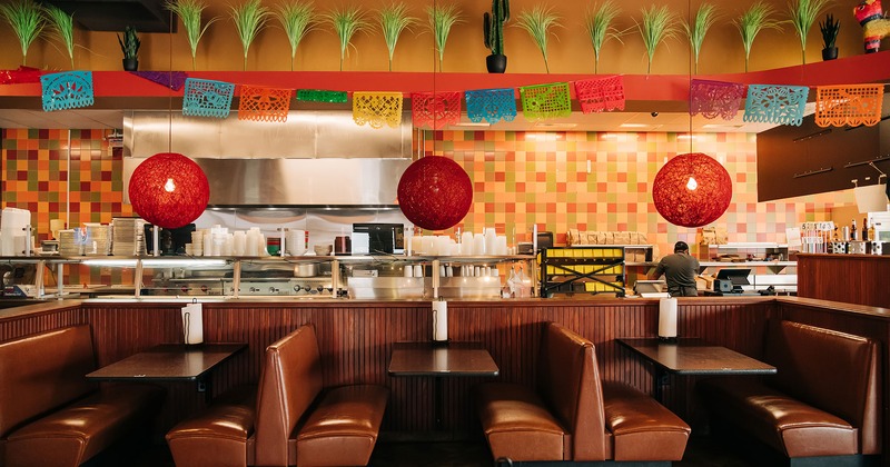 Interior, dining area, order counter and dining booths