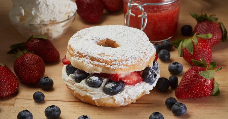 Strawberry and blueberry parfait donut