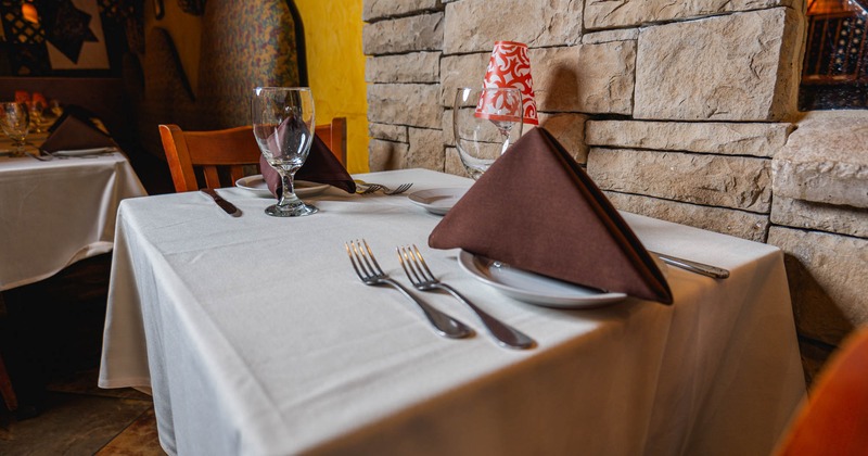 Interior, table set and ready for guests