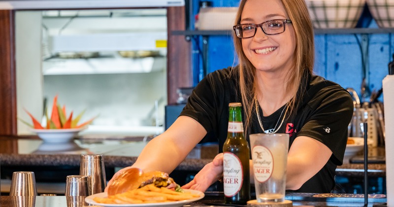 Employee serving food