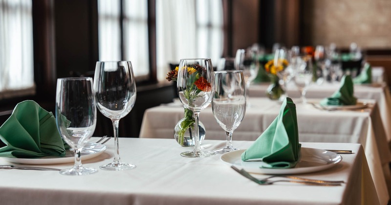 Interior, details of table set for guests