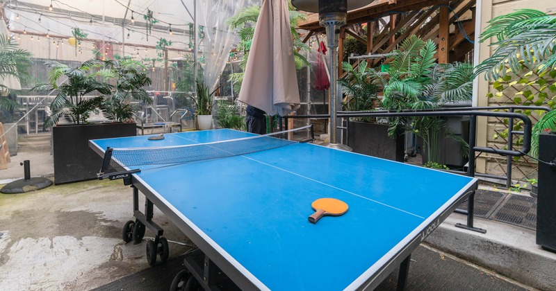 The ping pong table outside