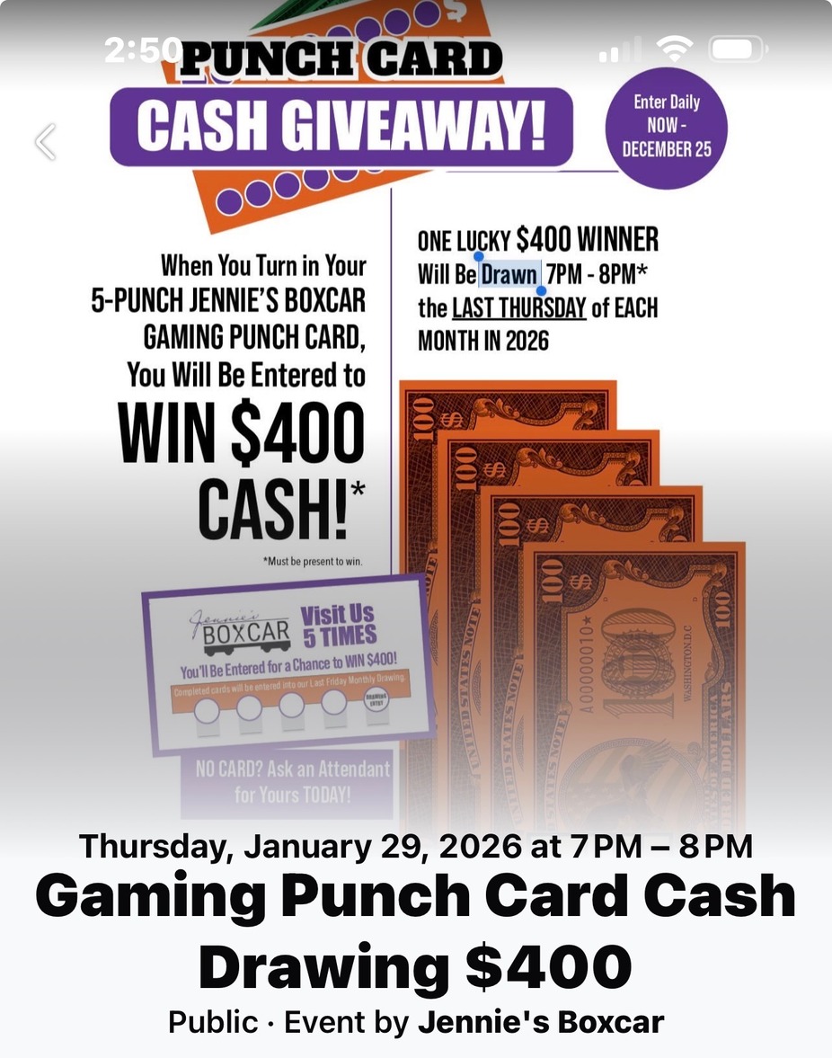 Cash Drawing (Punch Card) event photo