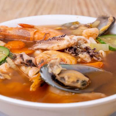 Seafood soup, closeup