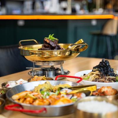 Multiple food plates.