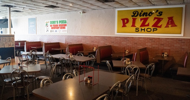 Interior, seating area, tables ready for guests