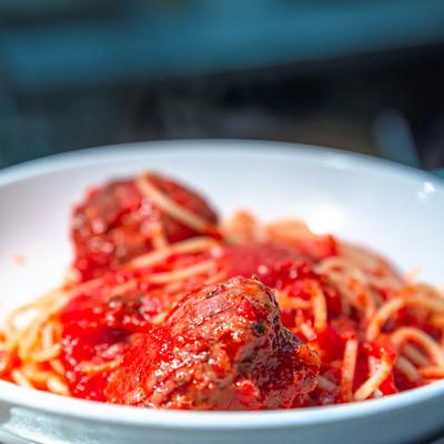 Spaghetti and meatballs with  marinara sauce
