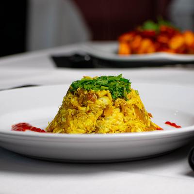 Crab in a Punjabi spice blend with ginger and onions.