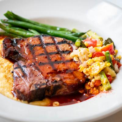 Bourbon Glazed Smoked Pork Chop dish