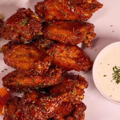 Buffalo wings with dip, closeup
