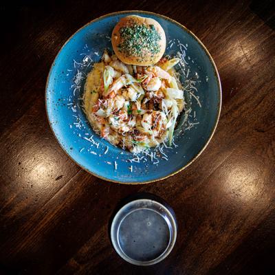 Shrimp Bruschetta Pasta top view.