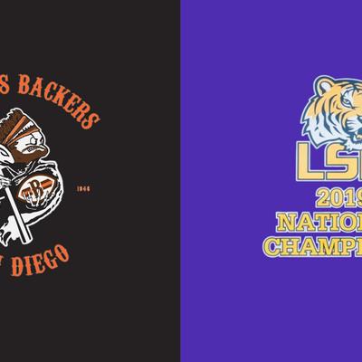 SAN DIEGO BROWNS BACKERS and  LSU TIGERS football banner window