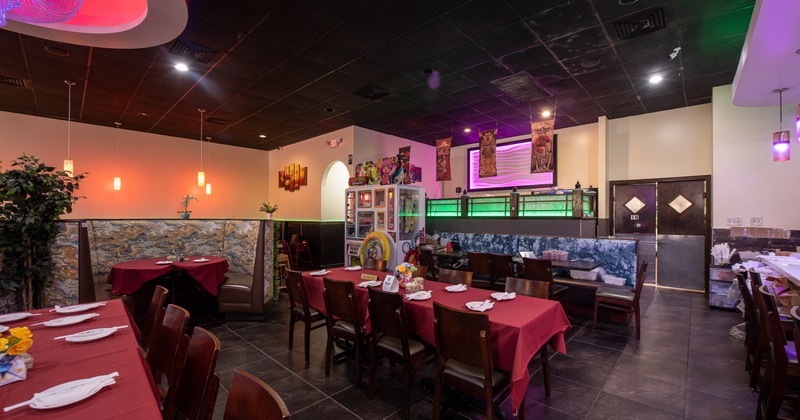 Interior, diner area, tables, chairs