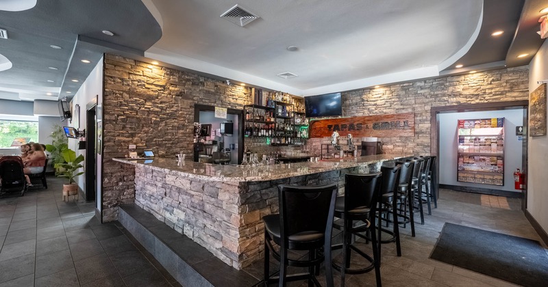 Interior, bar area and bar stools