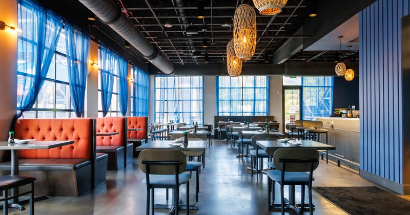 Interior, chairs, tables and restaurant booths