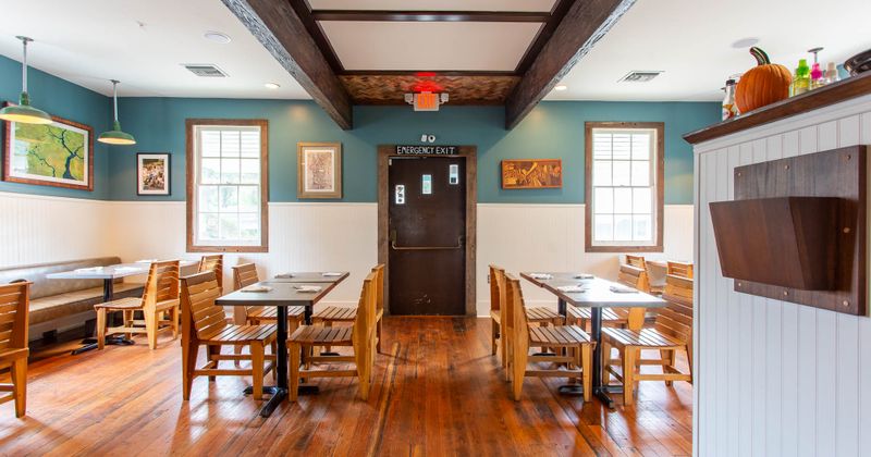 Interior, tables lined up