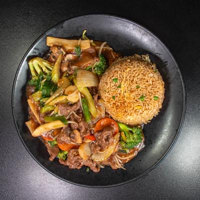 Veggies and  Beef with Fried Rice.
