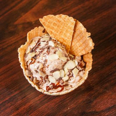 Chocolate Toffee Almond Cone Bowl, overhead view.