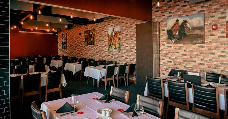 Dining area, tables set and ready for guests