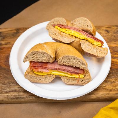 Ham and cheese bagel.