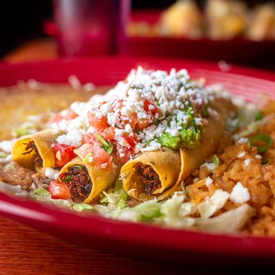 Chicken flautas, close up.