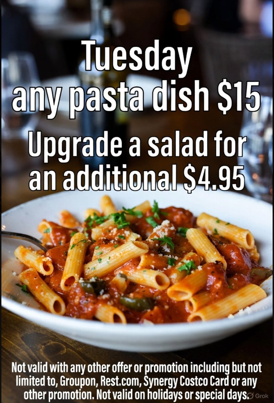 Tuesday  $15 Pasta all day at  Carlsbad Only event photo