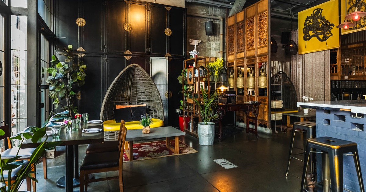 Interior, cozy corner with tables and chairs