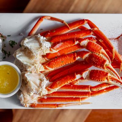 Snow crab served with butter.