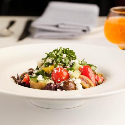 Mediterranean salad in a dish.