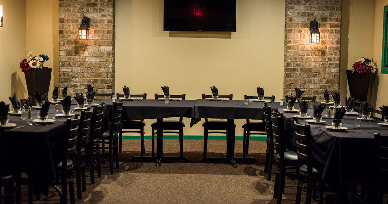 Restaurant interior, tables lined up