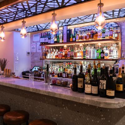 Interior, a full bar with stools