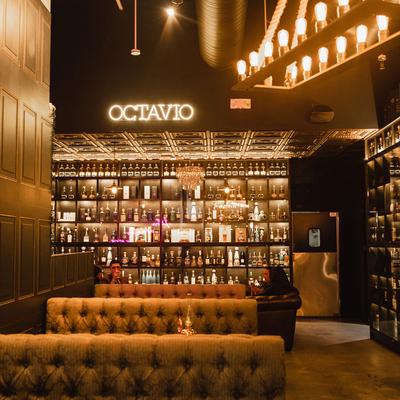 Interior, bar area with booths and lounge seating