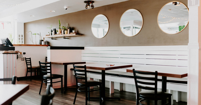 Interior, tables and seats ready for guests