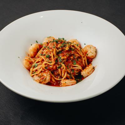 Fettuccine Shrimp Fra Diavolo.