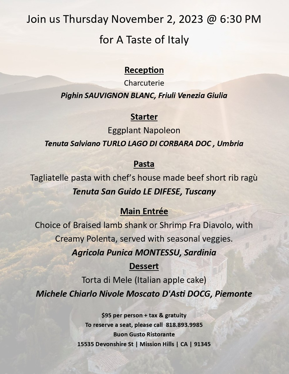 LVMH Wine Dinner November 20 – Bacco Ristorante