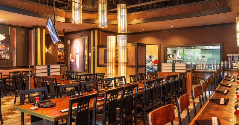 Interior, tables and chairs in dining area