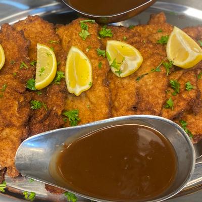 Tray of Pork Wienerschnitzel (Catering)