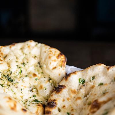 Naan flatbread served