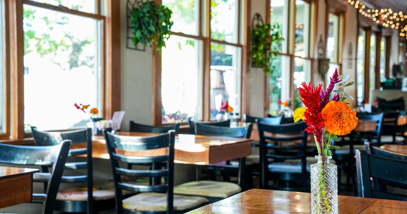 Interior, seating area, tables and chairs