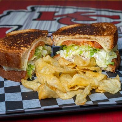 Chicken Salad Sandwich, served with chips.