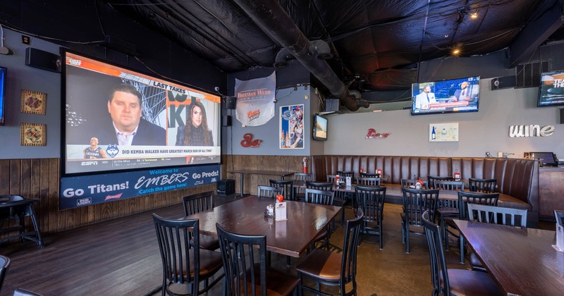 Dining area with big TV screen