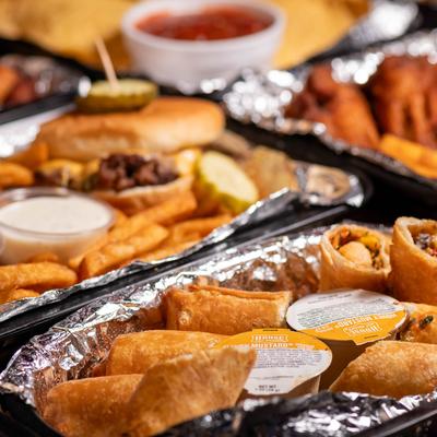 Variety of dishes served on the table.