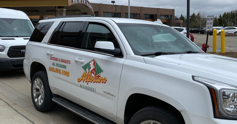 Outside, Alfoccino's vehicle for catering and banquet occasions