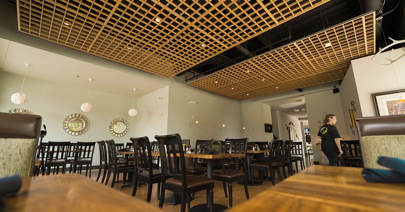 Interior, dining tables and chairs