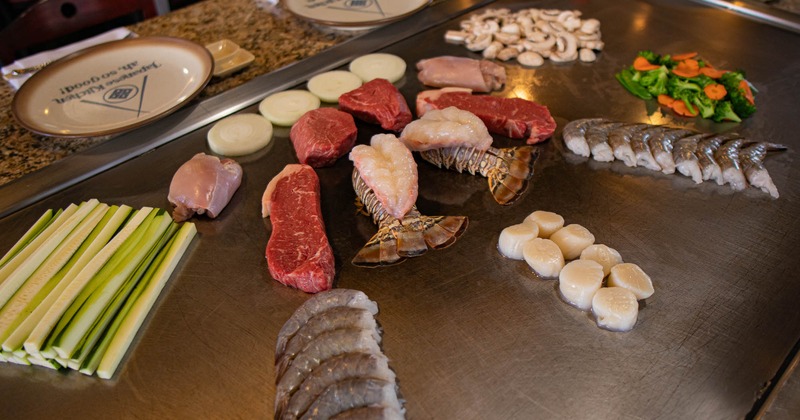 Variety of raw meat on display