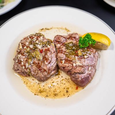 Sliced beef tenderloin.