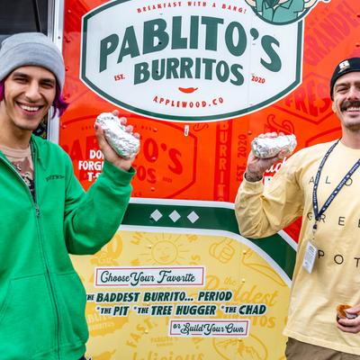 Customers with burritos.