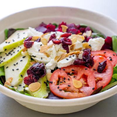 Goat Cheese with tomatoes, fresh pears, dried cranberries and beets.