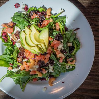 House salad with mixed greens and vegetables, shredded cheddar, croutons