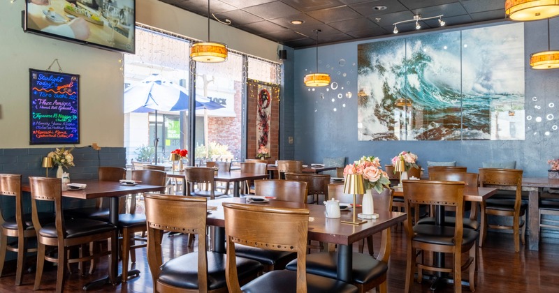 Interior, seating area with tables and chairs